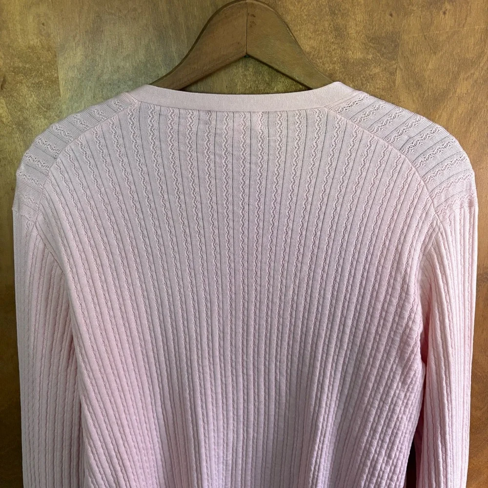 Vintage Brooks Brothers Pastel Pink Cable Knit Button Down Cardigan Silk Large - Picture 4 of 13